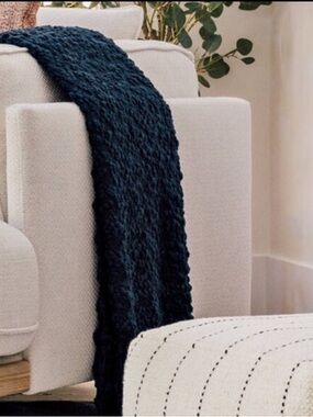 Urban Barn Navy Textured Throw Blanket Cozy Knit Home Decor